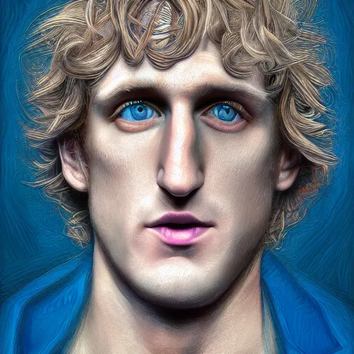 Image similar to an extremely psychedelic portrait of logan paul, lsd, face, detailed, intricate, elegant, lithe, highly detailed, digital painting, artstation, concept art, smooth, sharp focus, illustration