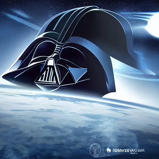 Prompt: darth vader in a star ship with a large viewing window showing space, stylised, digital art