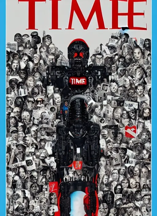 Prompt: TIME magazine cover, the coming AI singularity, by Chevrier, analog, 4k