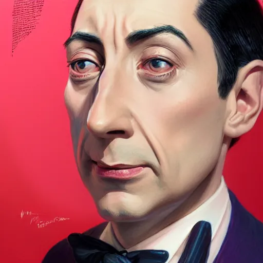 Image similar to portrait of Pee Wee Herman, elegant, intricate, headshot, highly detailed, digital painting, artstation, concept art, sharp focus, illustration, art by artgerm and greg rutkowski and alphonse mucha