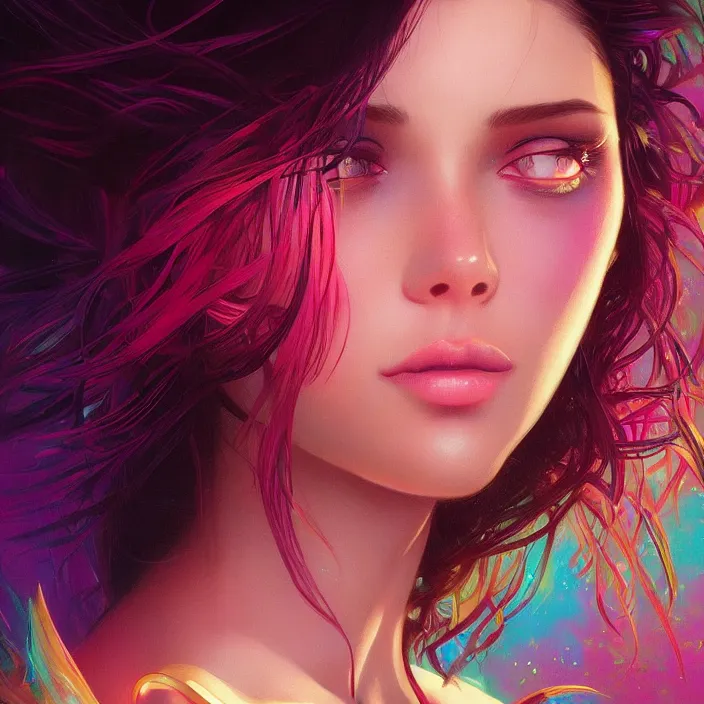 Image similar to young woman, gorgeous face, vaporwave aesthetic, synthwave, colorful, psychedelic, broken, shattered, beaten, sadness, crying, tears, artstation, concept art, smooth, extremely sharp detail, finely tuned detail, 8 k, ultra sharp focus, illustration, art by artgerm and greg rutkowski and alphonse mucha