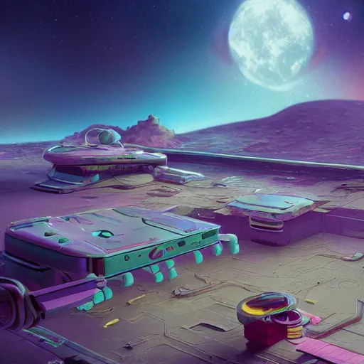 Image similar to a tiny scifi utopia built into a child's pencilbox, arts and crafts supplies, science fiction, michael whelan, octane render, pastel hues, idyllic