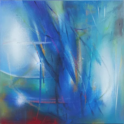 Image similar to silent beams shining through calm winds, abstract, oil on canvas, brushstrokes,