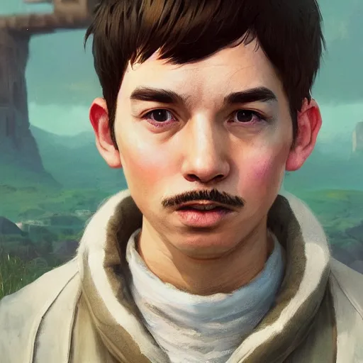 Image similar to highly detailed portrait of male villager from super smash bros ultimate in gta v, stephen bliss, unreal engine, fantasy art by greg rutkowski, loish, rhads, ferdinand knab, makoto shinkai and lois van baarle, ilya kuvshinov, rossdraws, tom bagshaw, global illumination, radiant light, detailed and intricate environment