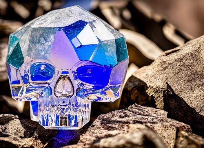 Image similar to crystal skull encased in crystal cube. On a pedestal in ancient ruins in the forest. Highly detailed 8k. Intricate. Nikon d850 55mm. Award winning photography.