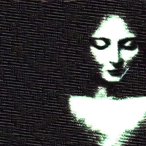 Image similar to vhs static overlay of marian apparition, vhs, 1 9 9 0, highly realistic, highly detailed, vhs noise static, black and white, vhs glitch