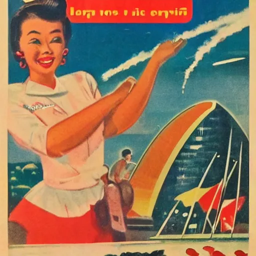 Image similar to A 1950s Singaporean propaganda poster