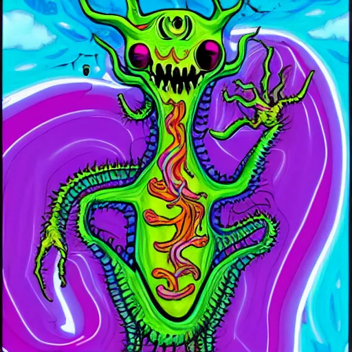 Prompt: horrifying eldritch monster in the style of lisa frank