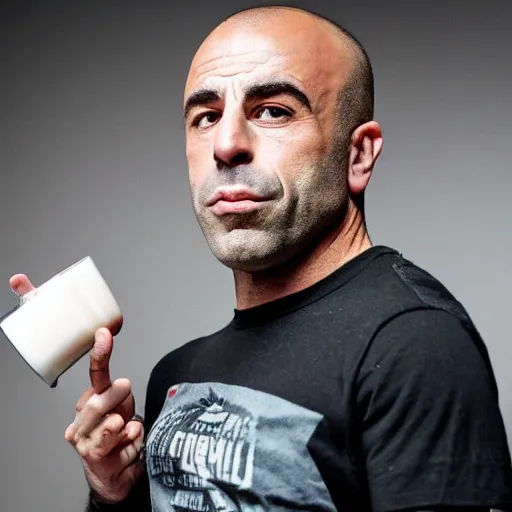 Image similar to joe rogan drinking milk high on shrooms in berlin on new years eve