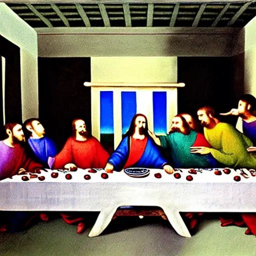 Prompt: a painting The Last Supper in Dali style