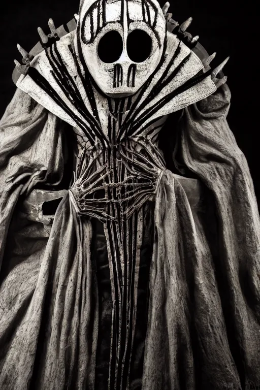 Image similar to dressed senobith, symmetrical, cinematic, elegant, dark, real photography, costume made by clive barker, 4 k, ultra hd, sense of awe