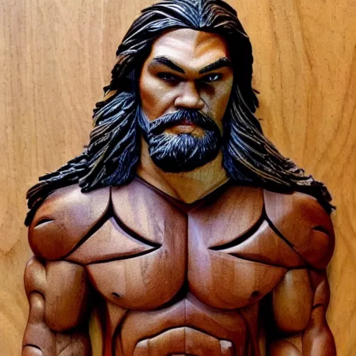 Image similar to wood carving of jason momoa