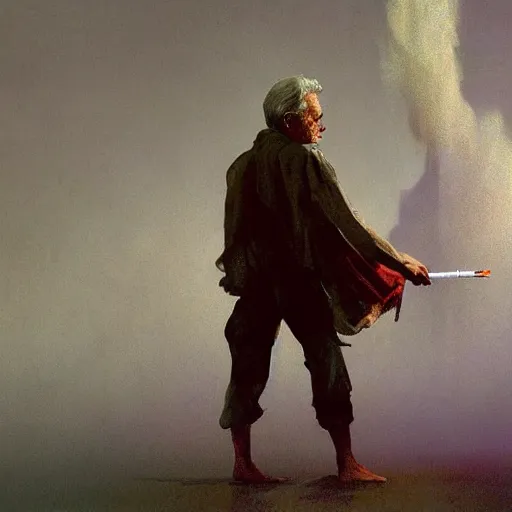 Prompt: a highly detailed epic cinematic concept art CG render digital painting artwork costume design: Henry Fonda as a 1950s tired disillusioned poet, barefoot, holding a lit cigarette. volumetric lighting. By Greg Rutkowski, in the style of Francis Bacon and Syd Mead and Norman Rockwell and Beksinski, open ceiling, highly detailed, painted by Francis Bacon and Edward Hopper, painted by James Gilleard, surrealism, airbrush, Ilya Kuvshinov, WLOP, Stanley Artgerm, very coherent, triadic color scheme, realistic facial expression, art by Takato Yamamoto and James Jean