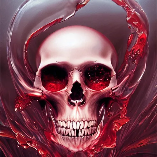 Image similar to turbulent transparent red liquid inside in a transparent skull, alayna lemmer