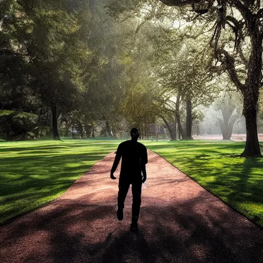 Image similar to Anthony Davis walking in the park with broken leg, epic fantasy, cinematic lighting, hyper-realistic