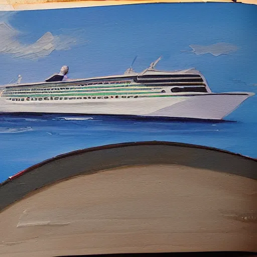 Prompt: a cruise ship bridge that has turned into a base and features a sketchbook, oil painting