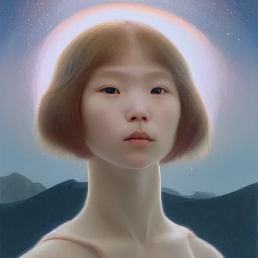 Image similar to a ultradetailed beautiful painting of a inuit canadian girl by hsiao ron cheng, ngai victo, nivanh chanthara jean delville wlop and dougherty patrick, trending on artstation, alaska, light sparkles, major arcana sky, sharp focus, soft light