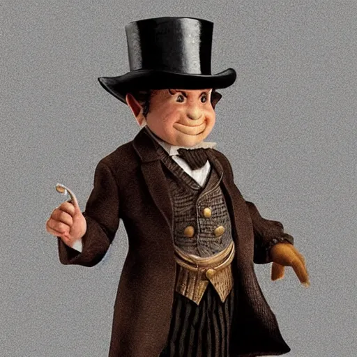 Image similar to an old halfling wearing a suit and top hat, character art, matte painting, D&D