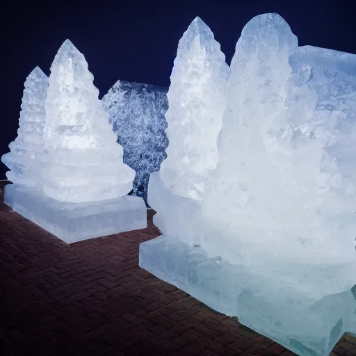 Image similar to Ice sculpture form of traffic cones, white background