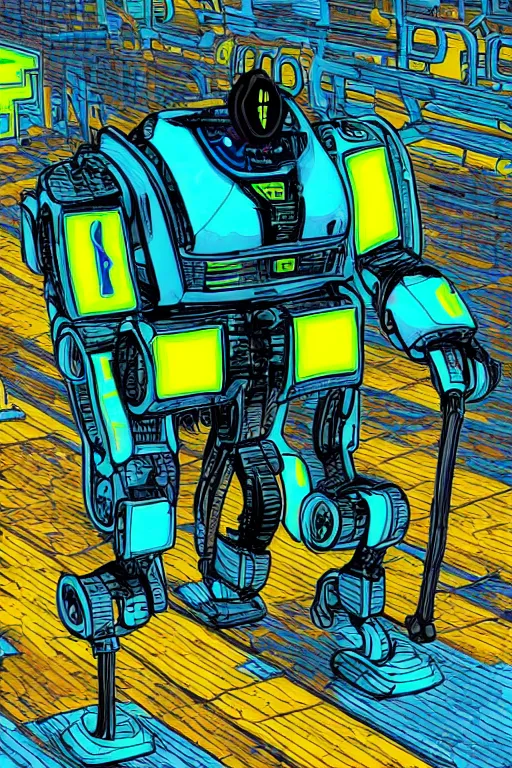 Prompt: Robotic ox, Cyberpunk, Green yellow blue