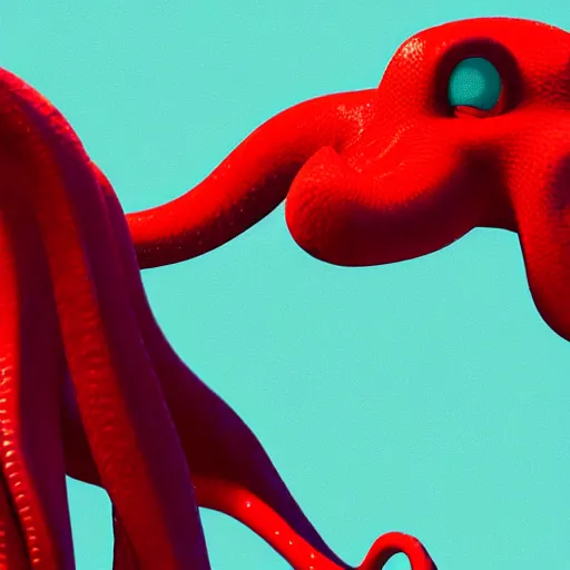 Image similar to portrait of red octopus, sly, cunning, blue background, pixar style animation 3d extremely gloomy lighting, atmospheric, cinematic, detailed illustration unreal Engine, 8K