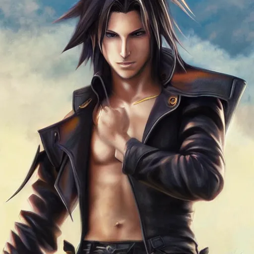 Prompt: squall from final fantasy viii, matte painting by artgerm, artstation