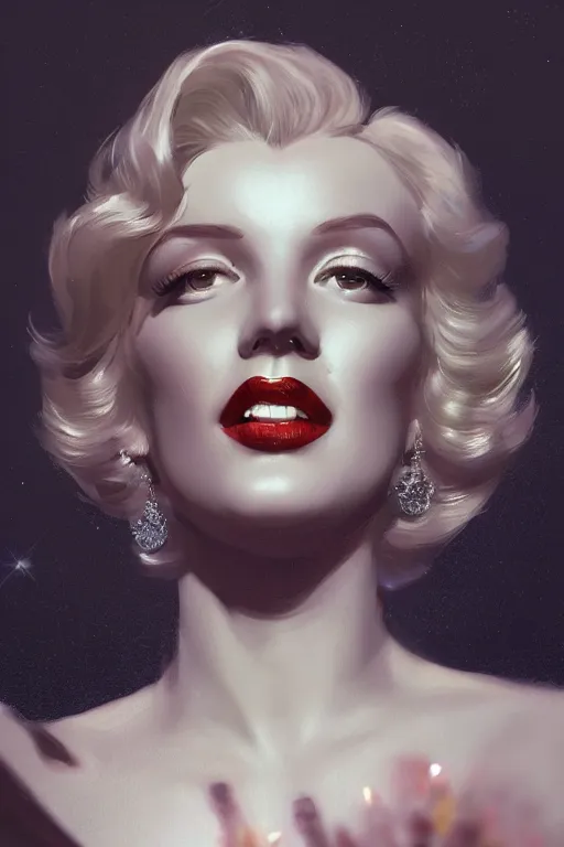 Image similar to portrait of marilyn, intricate, elegant, glowing lights, highly detailed, digital painting, artstation, sharp focus, illustration, fashion, art by wlop, mars ravelo and greg rutkowski