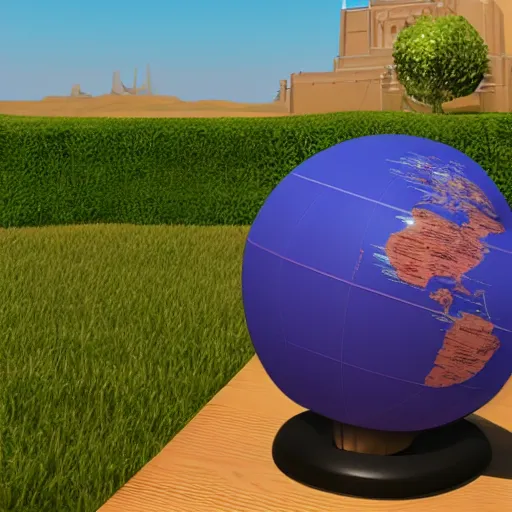 Image similar to an globe with famous 3 d landmarks on it, 3 d render, 3 d model, smooth, ray tracing