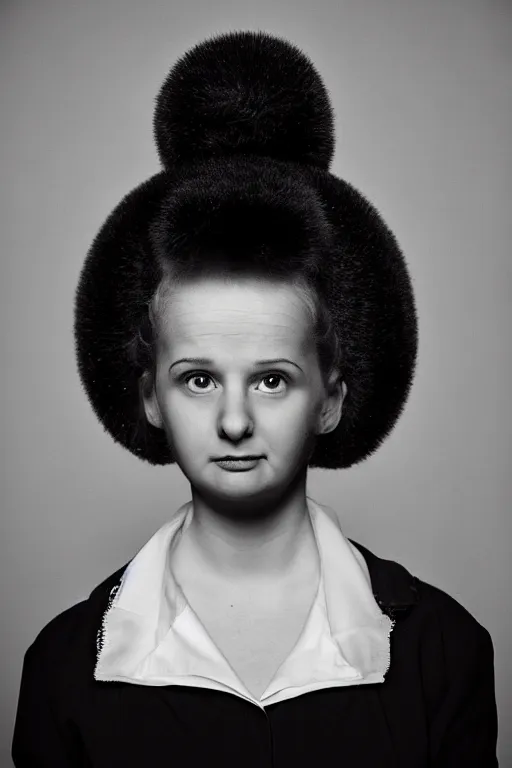 Image similar to studio portrait of girl that looks excactly like lisa simpson, lookalike, wears the same exact clothes, as if lisa simpson came to life, soft light, black background, fine details, close - up, award winning photo by martin schoeller