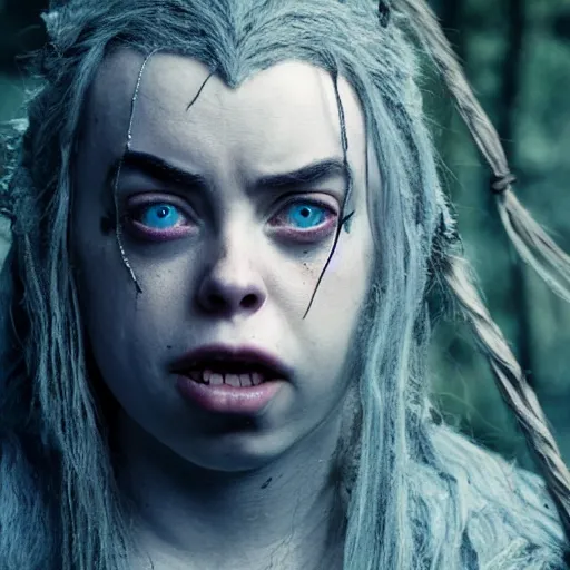 Image similar to billie eilish as an orc in lord of the rings 4 k