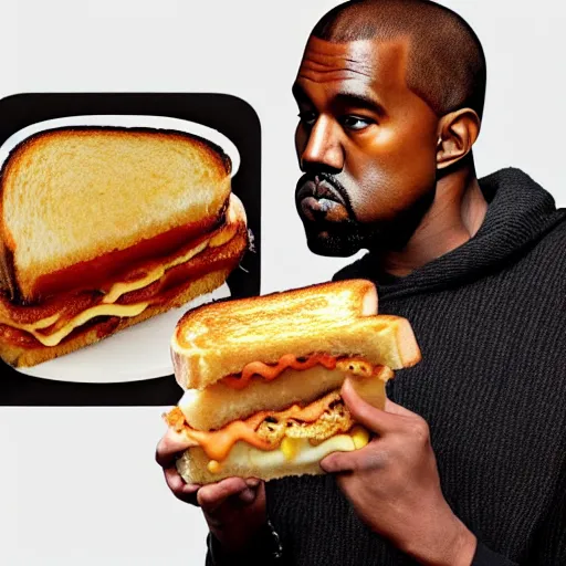 Image similar to kanye west, a grilled cheese sandwich that looks like kanye west, grilled cheese sandwich, detailed product photo