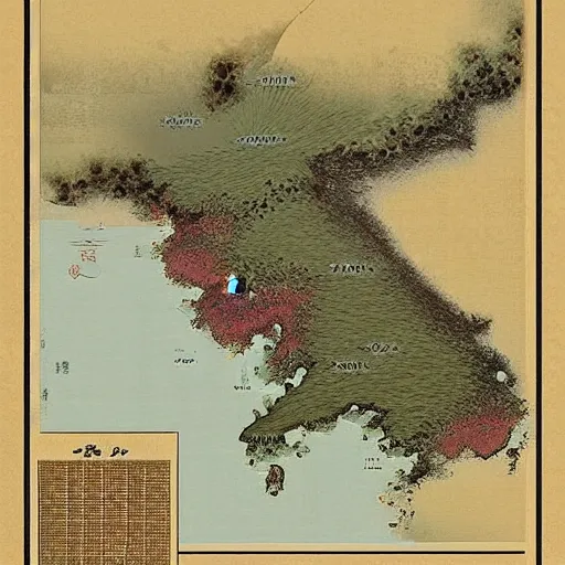 Image similar to the map of japan containing the plan of the japanese to invade china by greg rutkowski