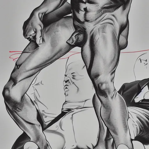 Image similar to lgbt art, tom of finland style, vladimir lenin, in billy herrington body, communism art in 4 k, high quality