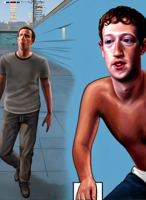 Image similar to Highly detailed full-body portrait of Mark Zuckerberg smoking crack, in GTA V, Stephen Bliss