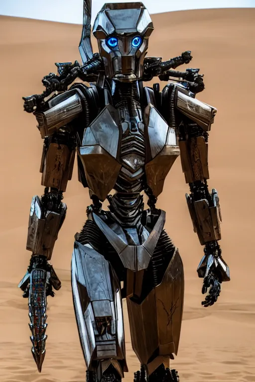 Image similar to cinematic still in westworld and dune movie and pacific rim movie and ps 5 game machine warrior 5, intricate ornate humanoid mecha warrior,