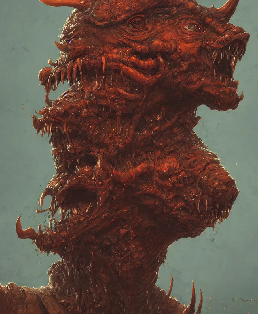 Image similar to bust portrait close up devil, illustrated by Simon Stålenhag and Gaston Bussiere, intricate, ultra detailed, photorealistic, trending on artstation