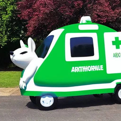 Prompt: anthropomorphic ambulance shaped like big chungus, high resolution photo