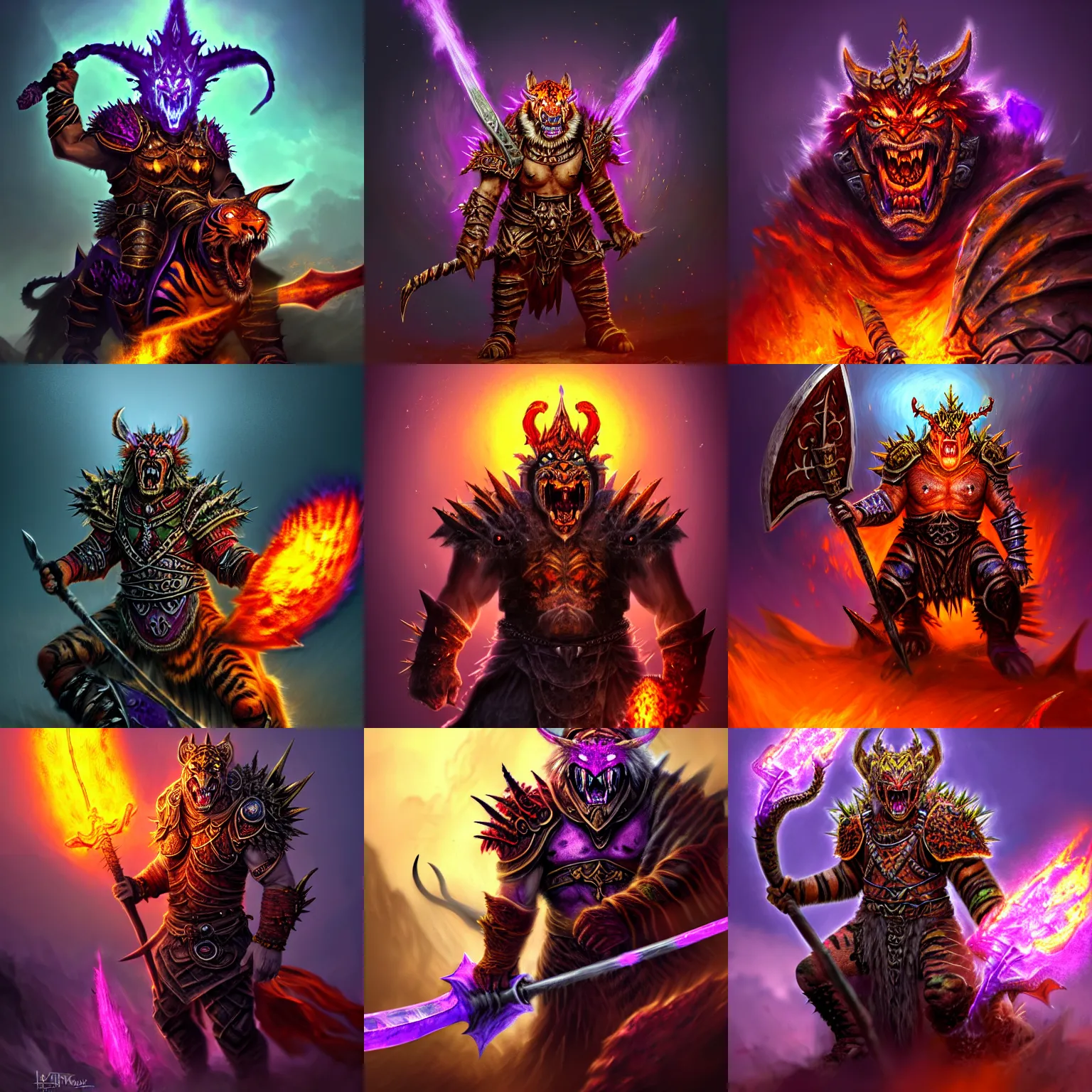 Prompt: enraged orc king in spiky armor with a purple fiery aura, aura, aura, aura, aura, aura, aura, wearing a dragon mask, holding a poisonous axe, riding riding riding riding riding riding riding riding riding riding a tiger tiger tiger tiger, trending on artstation, sharp focus, highly detailed, digital fantasy art