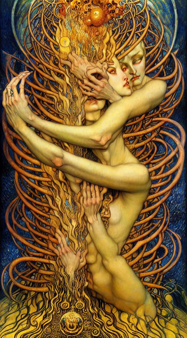 Image similar to Divine Chaos Engine by Karol Bak, Jean Delville, William Blake, Gustav Klimt, and Vincent Van Gogh, symbolist, visionary