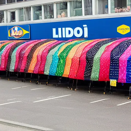 Image similar to a bus made of umbrellas in lidl