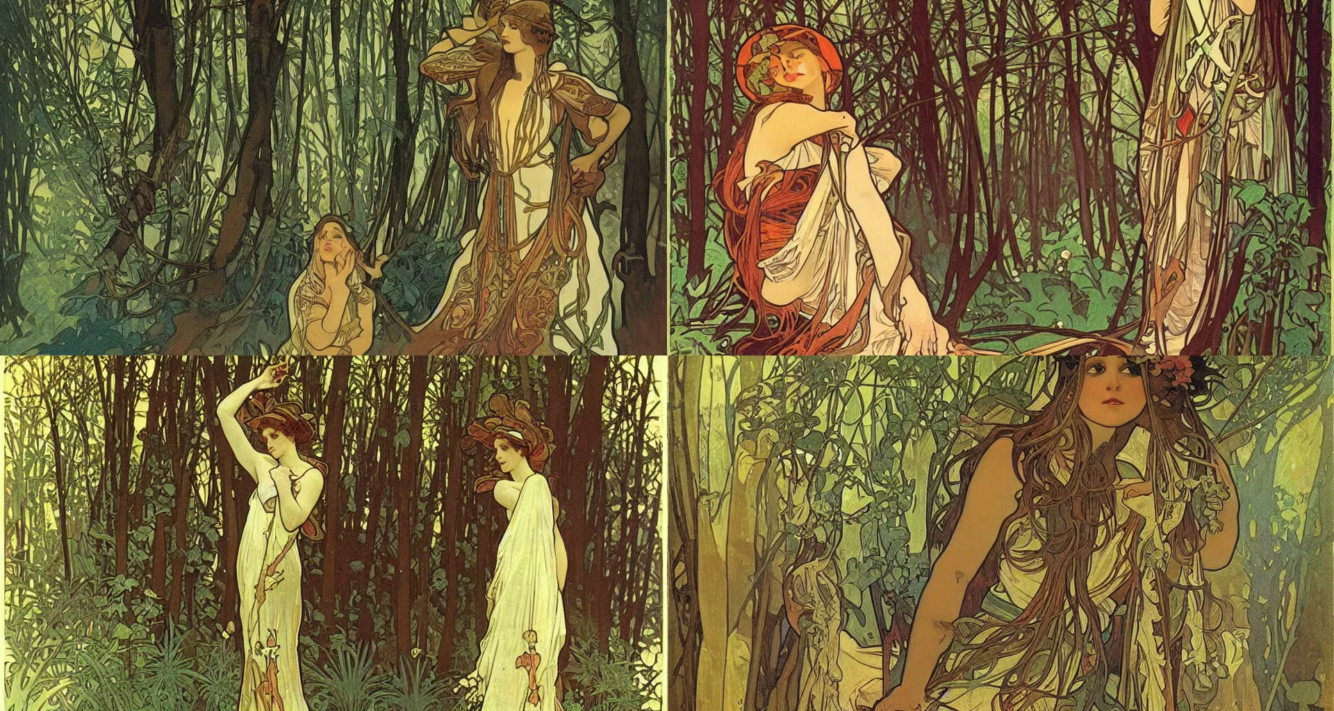 Prompt: forest, art by alphonse mucha