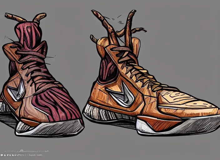 Prompt: basketball sneakers concept of groot, trending on artstation, smooth, sharp focus