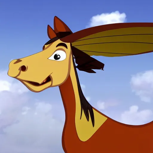Prompt: a cartoon horse got on top of the roof of a plane, and flies it to the maldives, the islands, style of cartoon, disney studio,