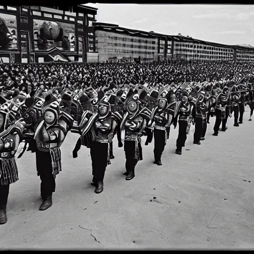 Image similar to Alternate history, Mongol Empire, Ulaanbaatar 1987, Mongol Empire military parade, photograph, 1980s