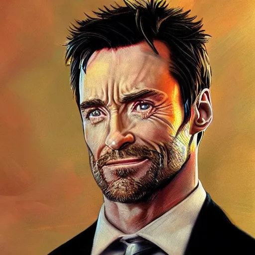 Prompt: an offspring of jennifer connelly and hugh jackman, treading artist on artstation