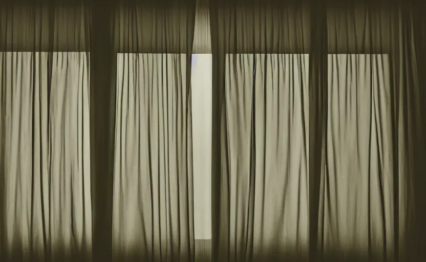 Image similar to A surveillance camera behind a pair of translucent curtains, with a two-headed female silhouette in the foreground, cinematic lighting, detailed, Fujifilm, dramatic