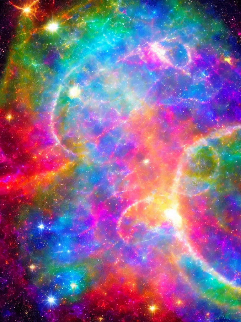 Prompt: celestial epic vibrant cinematic fantasy space image of a sparkling ethereal tie dye sacred geometry cosmic universe, celestial cosmos, nasa photos, artstation