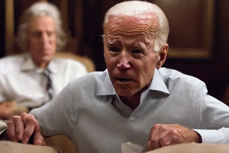 Prompt: film still frame of biden in the worst scene in requiem-for-a-dream, high quality