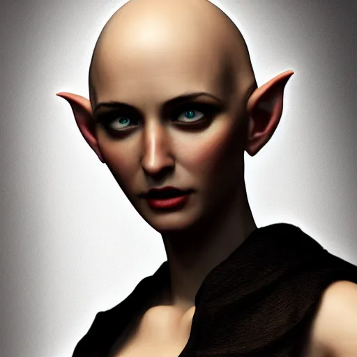 Prompt: Eva Green as a bald elf, photo realistic, detailed , headroom, 4k, unreal engine 5, hyper realistic, artgerm, trending on artstation