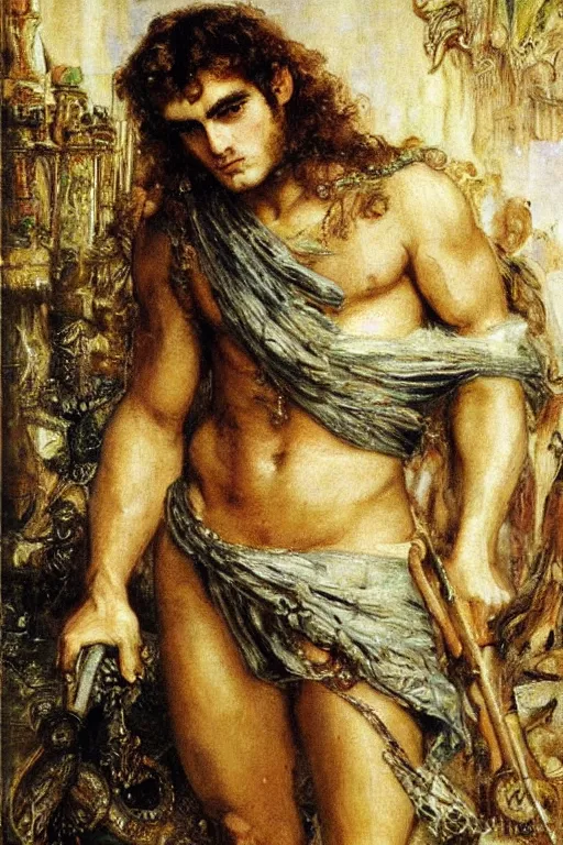 Prompt: herry cavill, attractive male, painting by gustave moreau